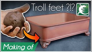 Making of a bonsai pot with quotTrollquot feet in clay  Ceramic tutorial for pottery without wheel [upl. by Elylrac]