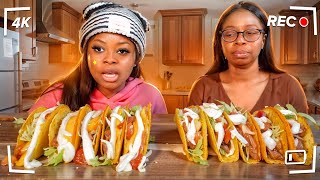 I CHALLENGED MY MOM TO EAT 10 STUFFED TACOS FOR 1000 [upl. by Heyer783]