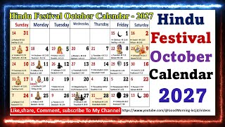 Hindu Festival October Calendar  2027 octobercalender2027 [upl. by Silirama]