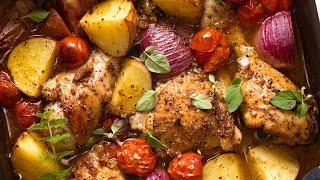 Mediterranean Baked Chicken Dinner Lemon Garlic Chicken Potato Bake [upl. by Yardna144]