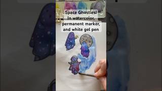 Try this fun and silly simple fall sketchbook painting Paint some ghosts in space fallwatercolor [upl. by Nosmirc]